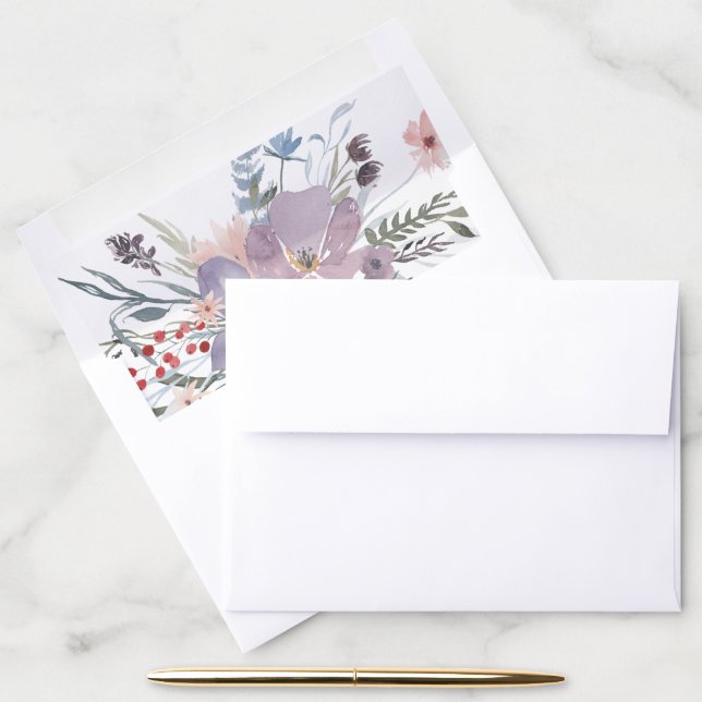 Boho Wedding Watercolor Wildflowers Envelope Liner (Desk)