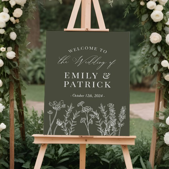 Boho Wedding Welcome Olive Green Wildflower Sign (Creator Uploaded)