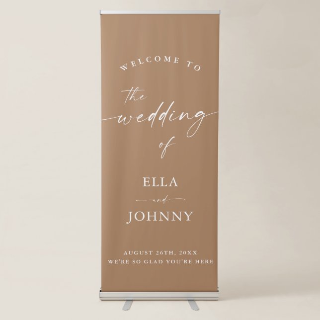 Boho Wedding Welcome Sign, Brown Modern Minimalist Retractable Banner (Front)