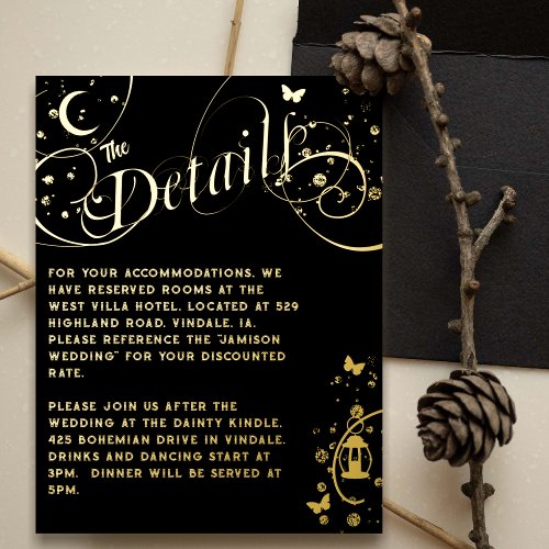 Boho Wedding Whimsical Black Detail Foil Invitation Postcard