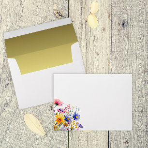 Boho Wedding Wildflowers Gold Envelope