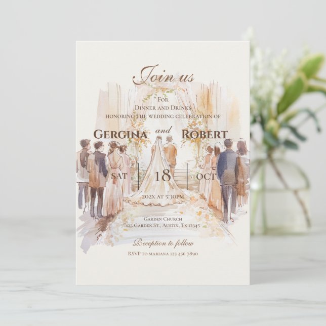 Boho wedding with bride and groom silhouette invitation (Standing Front)