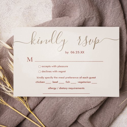 Boho Wedding With Elegant Script And Meal Choice RSVP Card