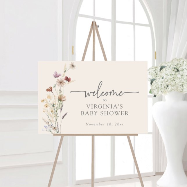 Boho Welcome Baby Shower Sign (Boho Watercolor Floral Welcome Baby Shower Sign by Painted Paperie
)