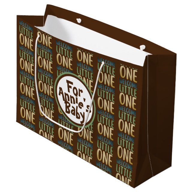 Boho "Welcome Little One" Baby Shower Large Gift Bag (Front Angled)