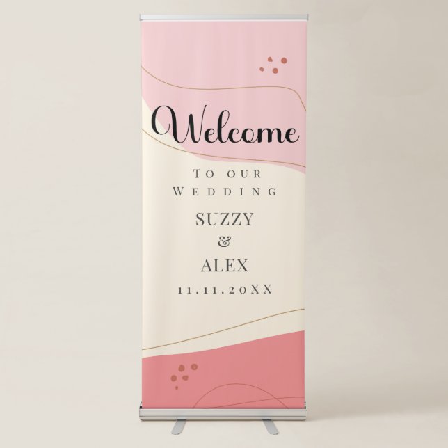 Boho Welcome To Our Wedding Calligraphy Retractable Banner (Front)