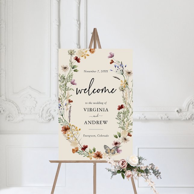 Boho Welcome Wedding Foam Board (Elegant Boho Wildflowers Wedding Welcome Sign by Painted Paperie
)