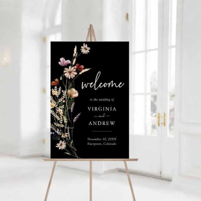 Boho Welcome Wedding Foam Board (Black Floral Boho Welcome Sign Wedding Foam Board by Painted Paperie
)