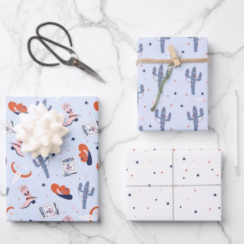 Boho Western Christmas Collection _ Blue Wrapping Paper Sheets
