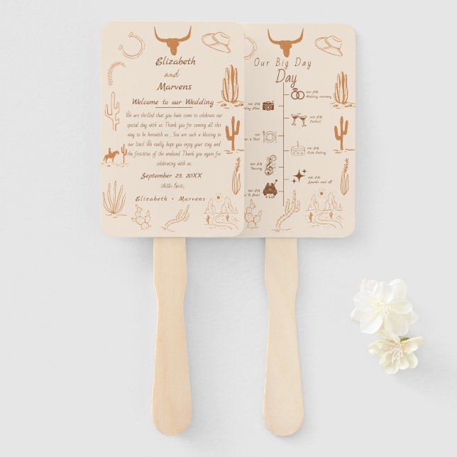 Boho Western Cowboy Illustration  Events Timeline  Hand Fan (Front and Back)
