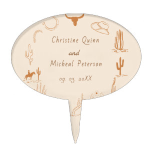 Boho Western Cowboy Illustration Wedding Cake Topper