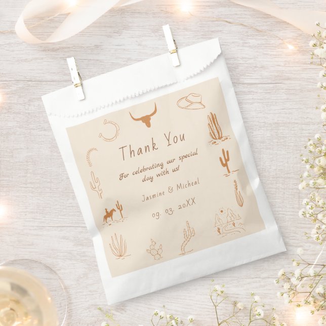 Boho Western Cowboy Illustration Wedding Favor Bag (Clipped)