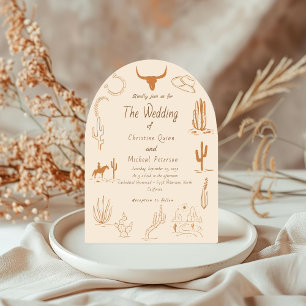 Boho Western Cowboy Illustration Wedding Invitation