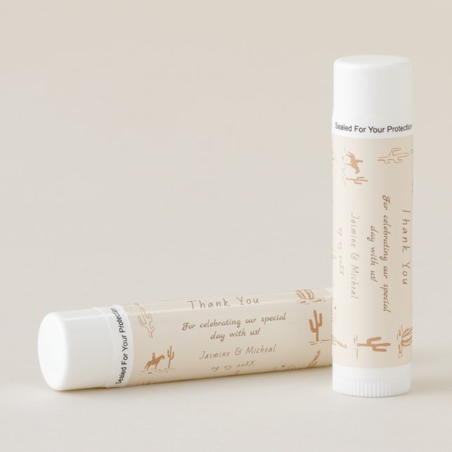 Boho Western Cowboy Illustration Wedding Lip Balm (Front)