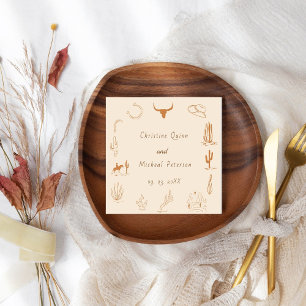 Boho Western Cowboy Illustration Wedding Napkins
