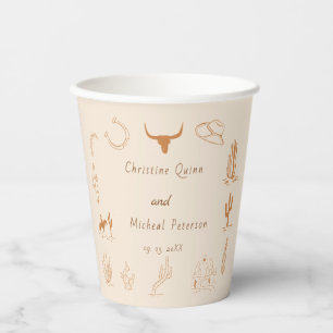 Boho Western Cowboy Illustration Wedding Paper Cups