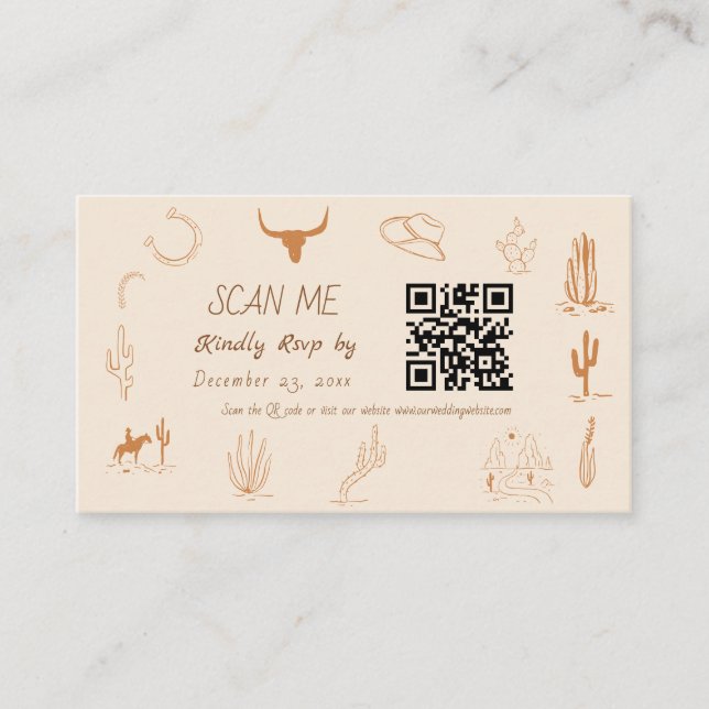Boho Western Cowboy Illustration Wedding Scan Me  Enclosure Card (Front)