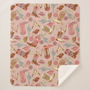 Boho Western Cowgirl Boots Sherpa Blanket