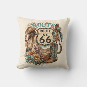 Boho Western Cowgirl Mother Road Accent Throw Pillow