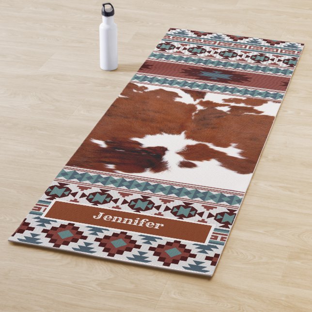 Boho Western Cowhide Name Yoga Mat (In Situ)