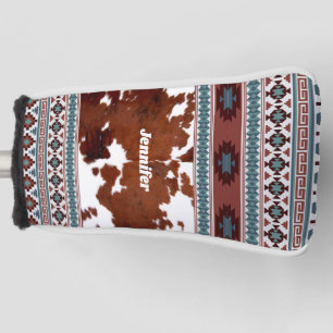 Boho Western Cowhide Pattern Name Golf Head Cover