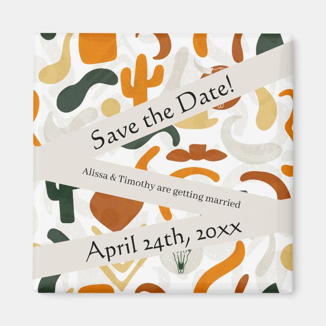 Boho western desert cowboy cactus Save the Date Magnet (Front)