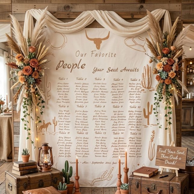 Boho Western Favorite People Wedding Seating chart Tapestry (Creator Uploaded)