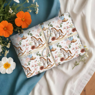 Boho Western Floral Rocking Horse Boy Baby Shower Wrapping Paper