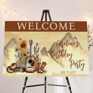 Boho Western Guitar Sunflowers Birthday Party Foam Board