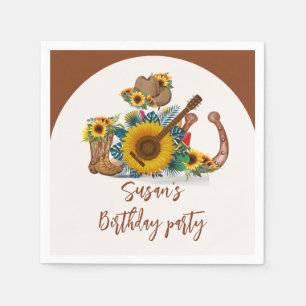 Boho Western Guitar Sunflowers Birthday Party Napkins