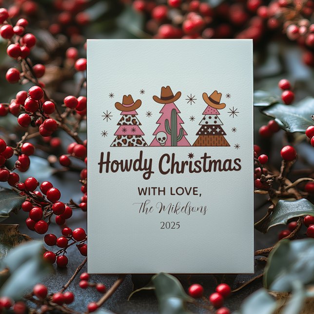 Boho Western Pink Cowgirl Christmas Holiday Card (Creator Uploaded)