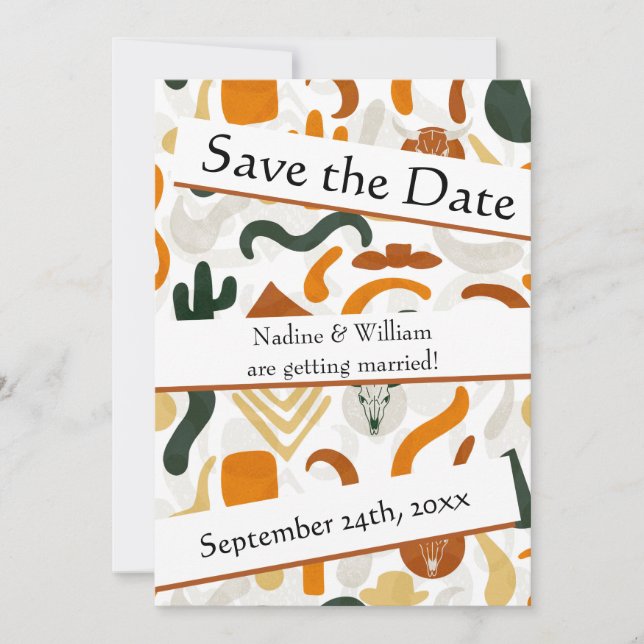 Boho western QR code desert cowboy cactus bull Save The Date (Front)