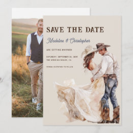 Boho Western Ranch Photo Wedding Save the Date Invitation