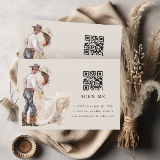 Boho Western Ranch Wedding QR Code RSVP Card