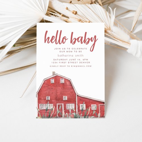 Boho Western Red Barn Theme Baby Shower Invitation