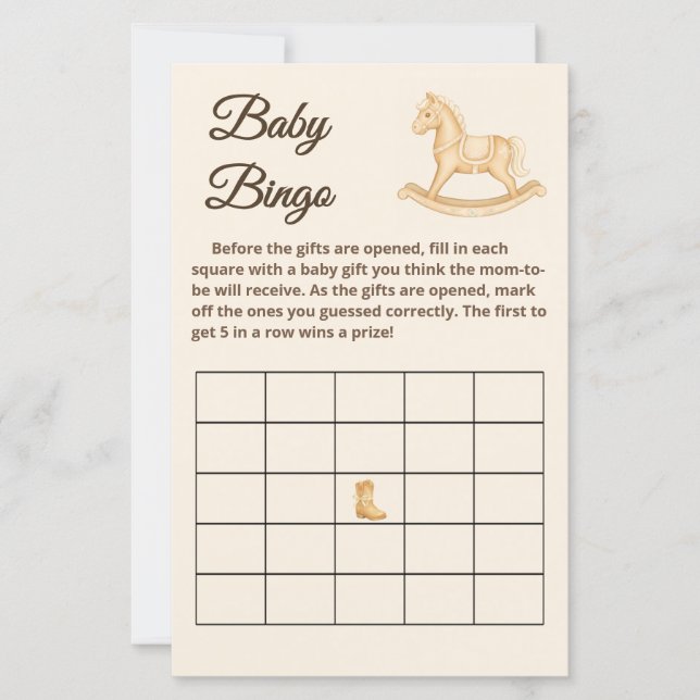 Boho Western Rocking Horse Baby Bingo Game Card (Front)