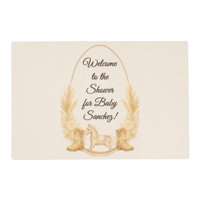 Boho Western Rocking Horse Baby Shower Paper Placemat (Front)
