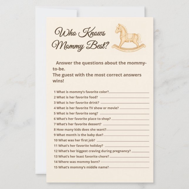 Boho Western Rocking Horse Who Knows Mommy game (Front)