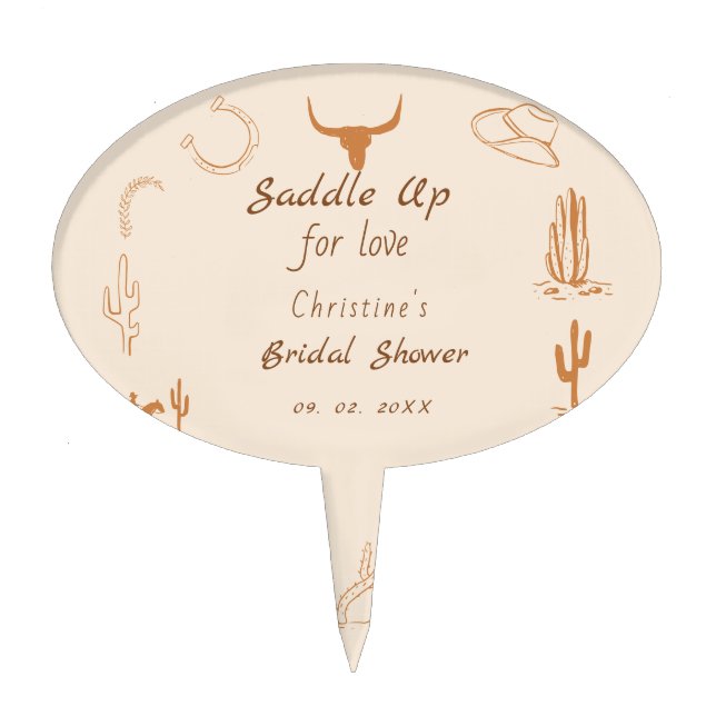 Boho Western Saddle up Cowboy Bridal shower Cake Topper (Front)