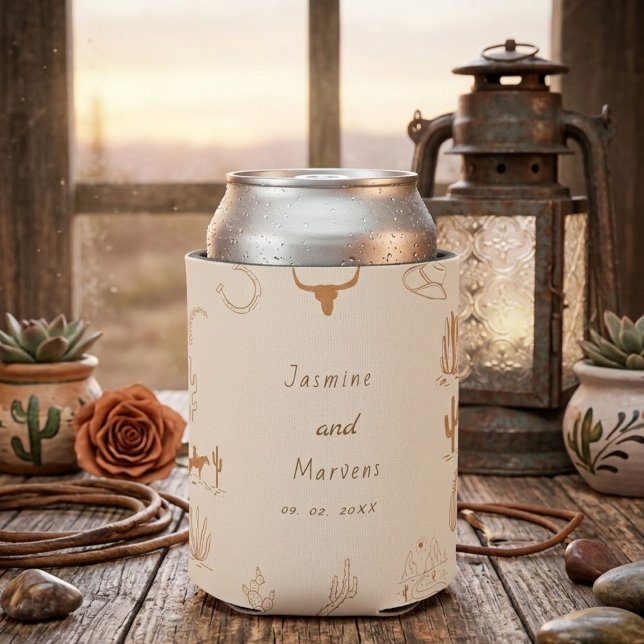 Boho Western Saddle up Cowboy Bridal shower Can Cooler (Creator Uploaded)