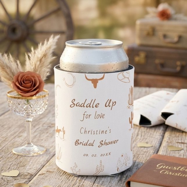 Boho Western Saddle up Cowboy Bridal shower Can Cooler (Creator Uploaded)
