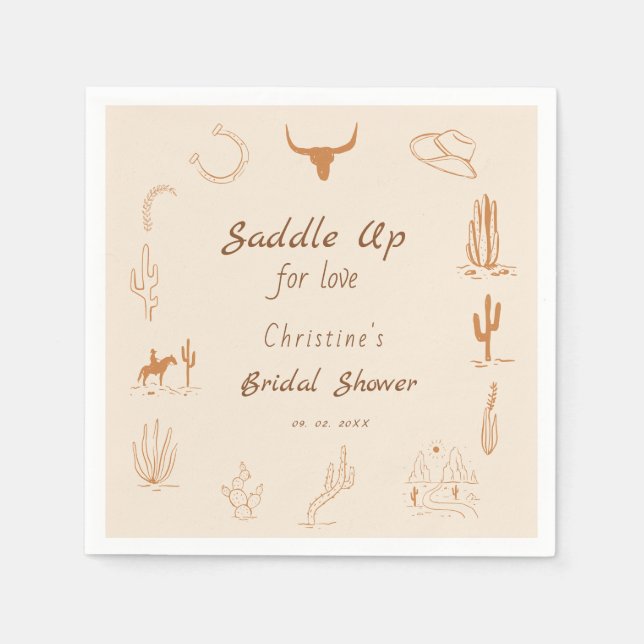 Boho Western Saddle up Cowboy Bridal shower Napkins (Front)