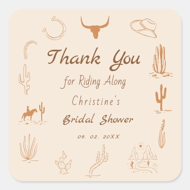 Boho Western Saddle up Cowboy Bridal shower Square Sticker (Front)