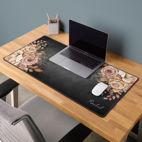 Boho Western Style Watercolor Floral Monogram Desk Mat