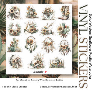 Boho Western Sunflower Rustic Watercolor Stickers