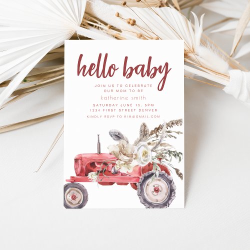 Boho Western Tractor Theme Baby Shower Invitation