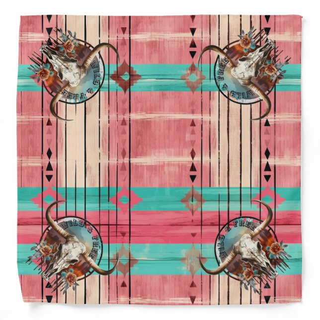 Boho Western Wild and Free Pink Bandana (Front)