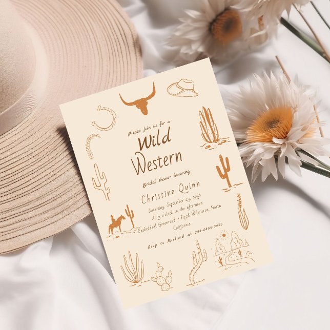 Boho Western wild western Cowboy Bridal shower Invitation (Creator Uploaded)