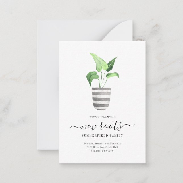 Boho We've Moved New Roots Botanical Moving Note Card (Front)