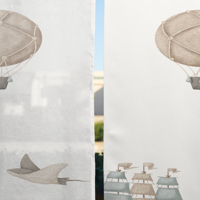 Boho Whale & Hot Air Balloon Pattern Blackout Curtains (Sheer vs. Blackout)